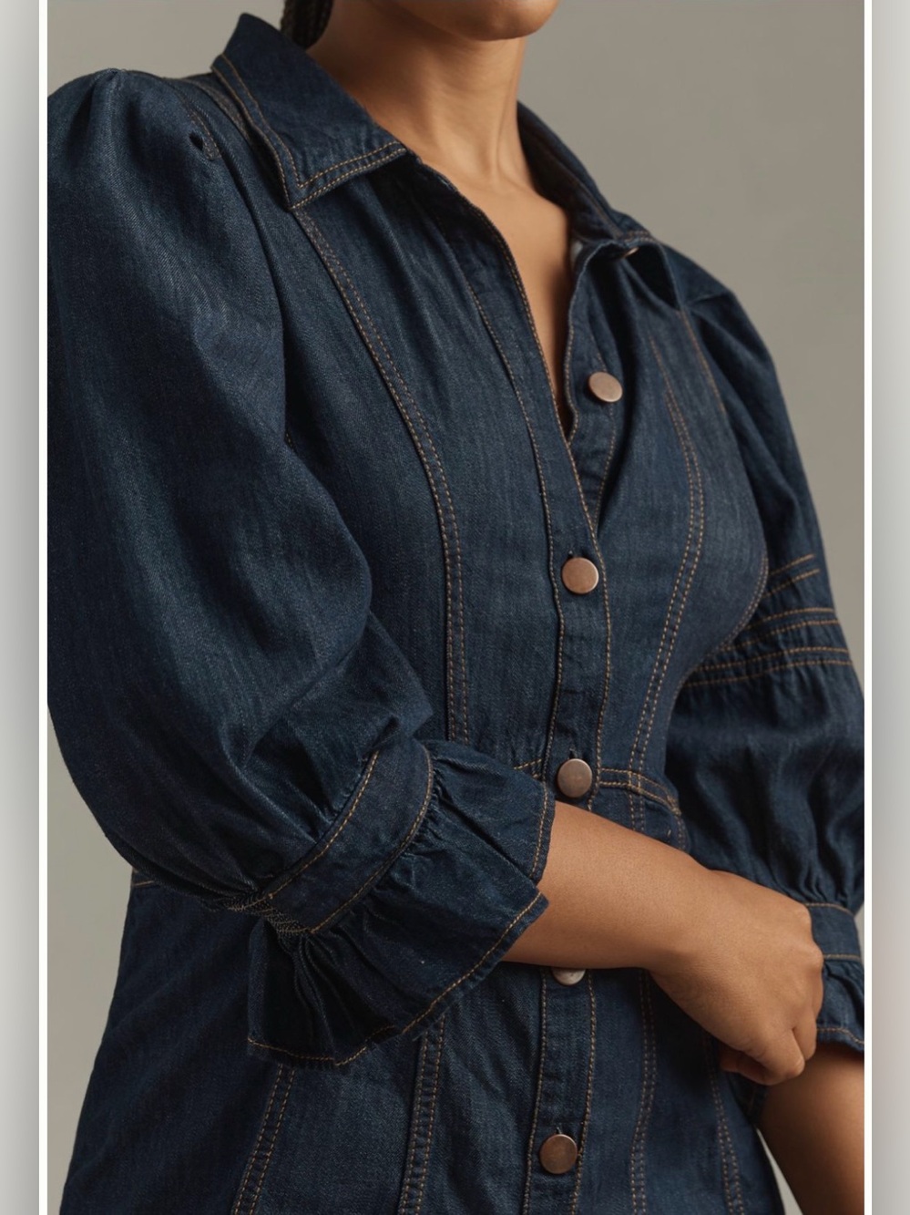 Anthropologie Puff-SleeveDenim Mini Shirt Dress Sz 2 - Picture 4 of 9